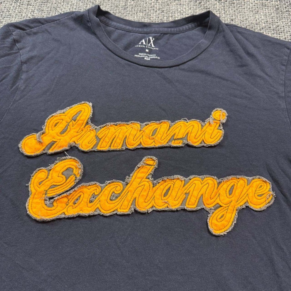 Armani Exchange Graphic T-Shirt Mens Medium Navy Blue Chenille Logo Applique - Picture 4 of 11